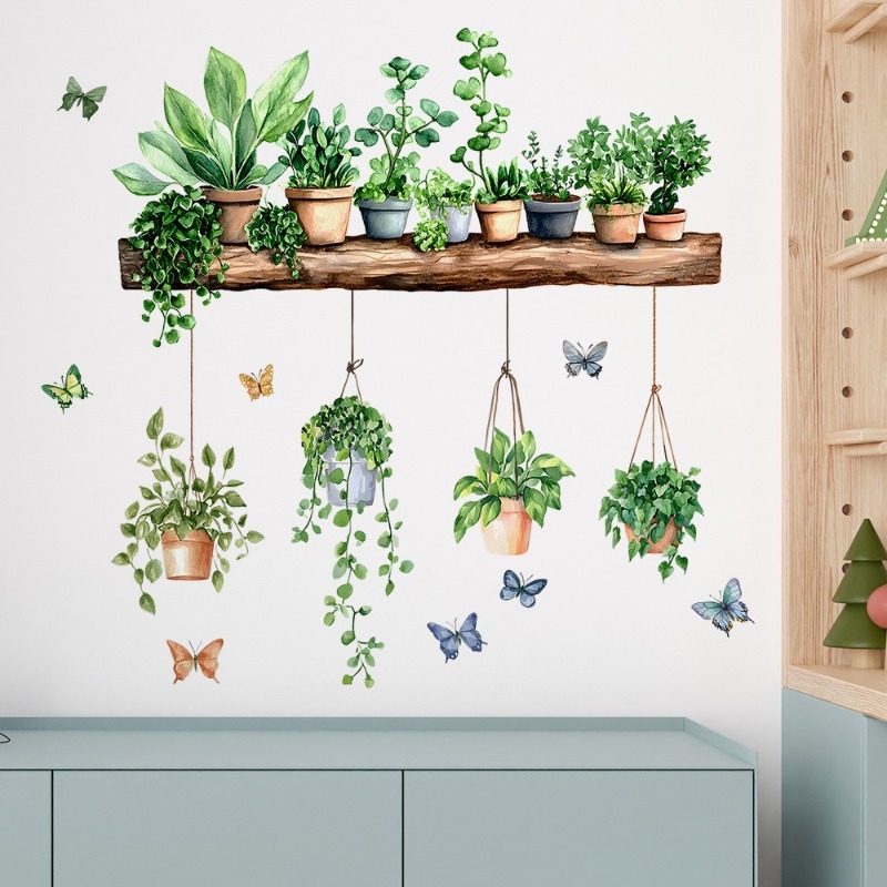 3D 화분에 심은 녹색 식물 선반 벽 데칼, 거실 주방 - Echeveria Succulent 리뷰 및 가격